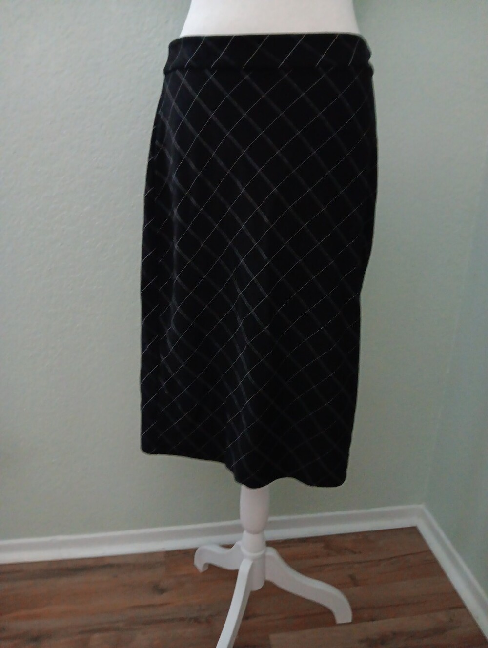 Halogen Black Windowpane Midi Skirt with Diagonal Pinstripes